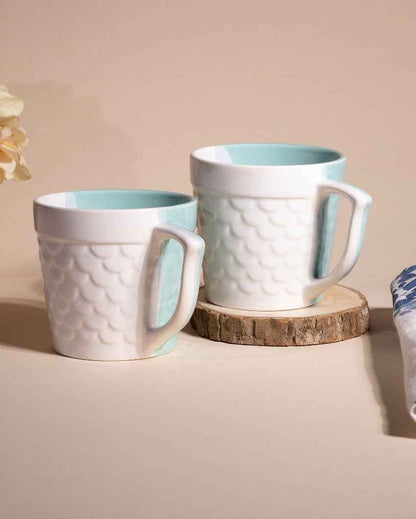 Soothing Light Blue & White Ceramic Tea Cups | 3 x 3 inches | 150ml