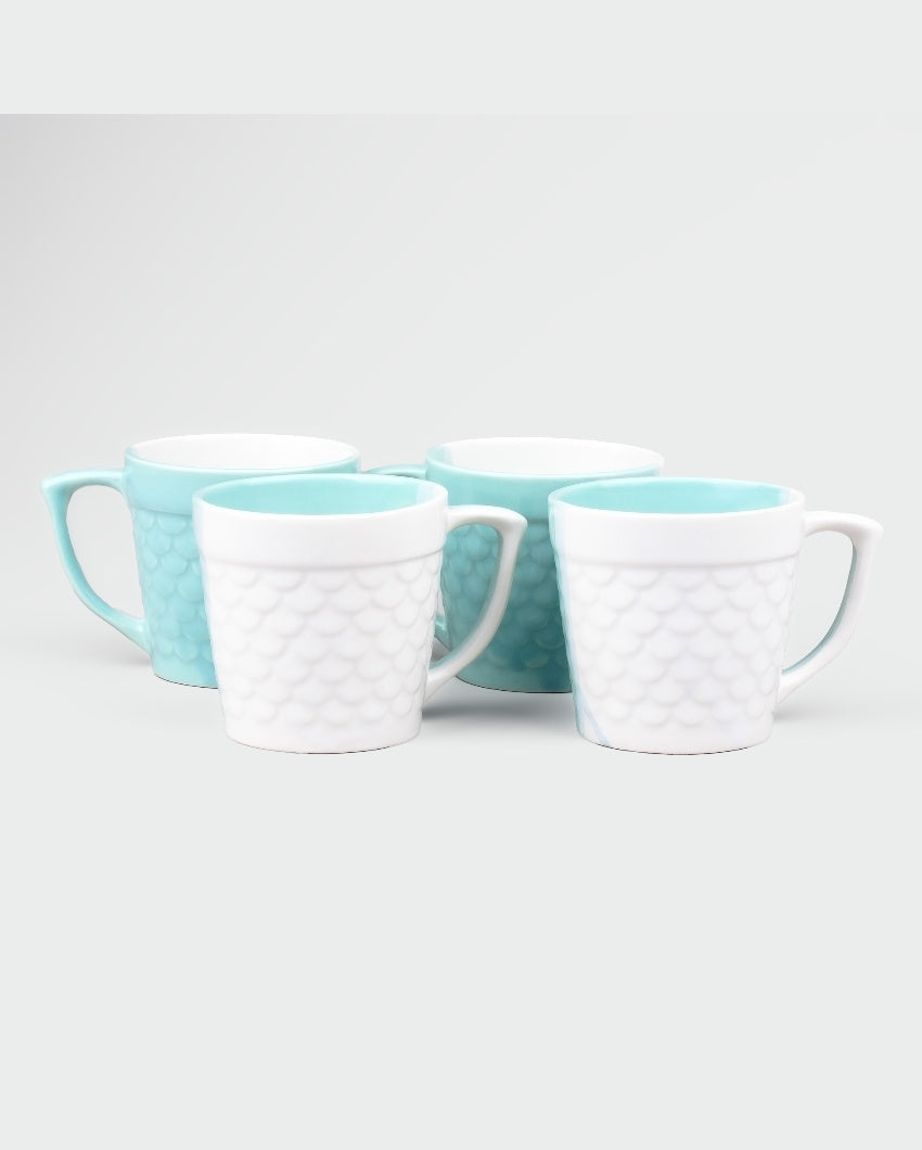 Soothing Light Blue & White Ceramic Tea Cups | 3 x 3 inches | 150ml