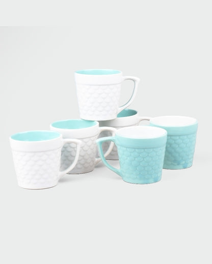 Soothing Light Blue & White Ceramic Tea Cups | 3 x 3 inches | 150ml