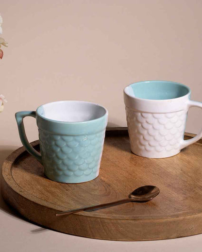 Soothing Light Blue & White Ceramic Tea Cups | 3 x 3 inches | 150ml