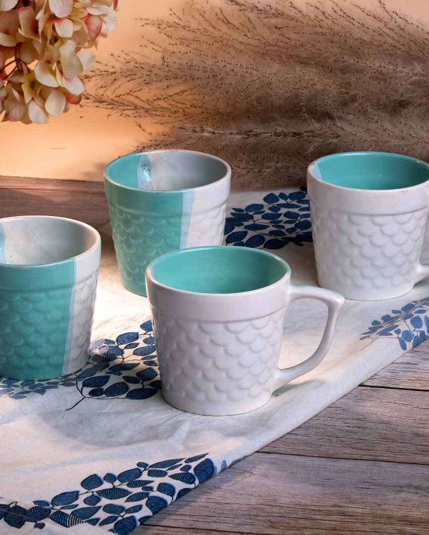 Soothing Light Blue & White Ceramic Tea Cups | 3 x 3 inches | 150ml