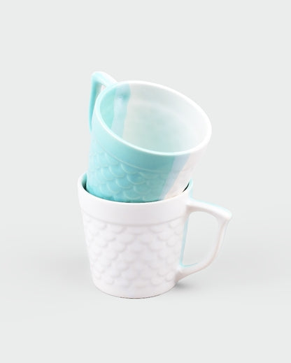 Soothing Light Blue & White Ceramic Tea Cups | 3 x 3 inches | 150ml