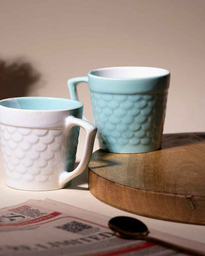 Soothing Light Blue & White Ceramic Tea Cups | 3 x 3 inches | 150ml