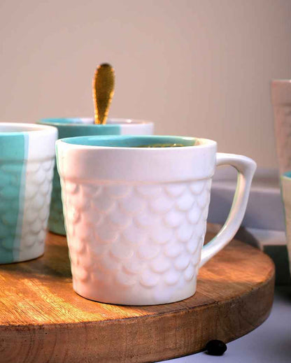 Soothing Light Blue & White Ceramic Tea Cups | 3 x 3 inches | 150ml