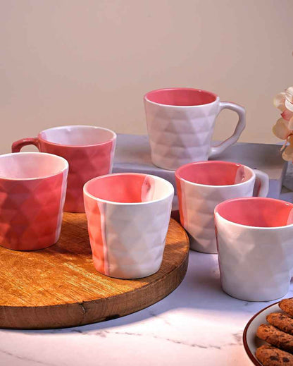 Soft Pink & White Ceramic Tea Cups | 3 x 3 inches | 150ml