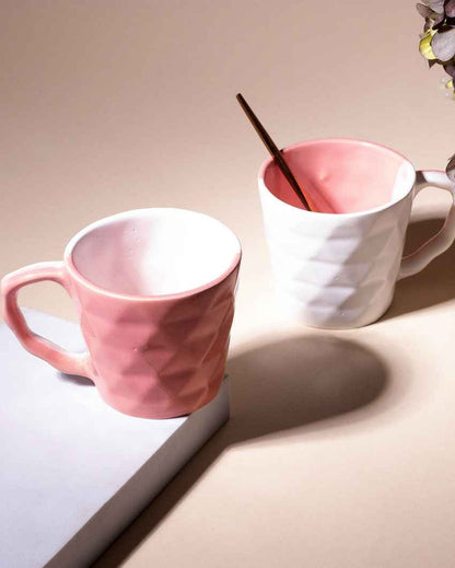 Soft Pink & White Ceramic Tea Cups | 3 x 3 inches | 150ml