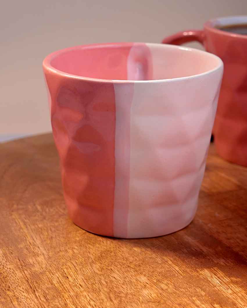 Soft Pink & White Ceramic Tea Cups | 3 x 3 inches | 150ml