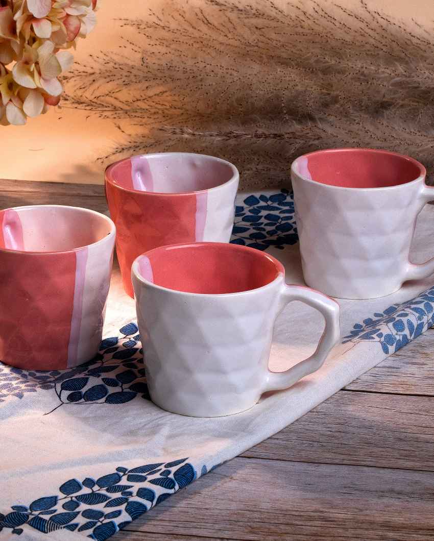 Soft Pink & White Ceramic Tea Cups | 3 x 3 inches | 150ml