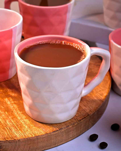 Soft Pink & White Ceramic Tea Cups | 3 x 3 inches | 150ml