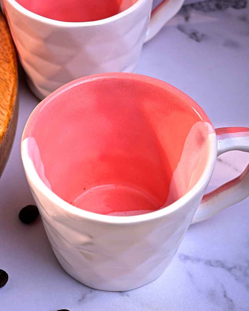 Soft Pink & White Ceramic Tea Cups | 3 x 3 inches | 150ml