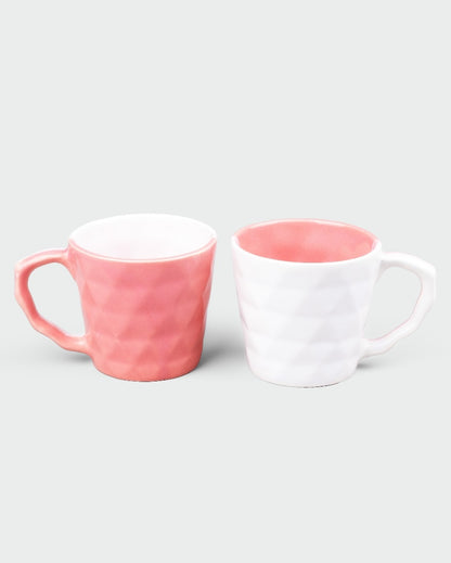 Soft Pink & White Ceramic Tea Cups | 3 x 3 inches | 150ml