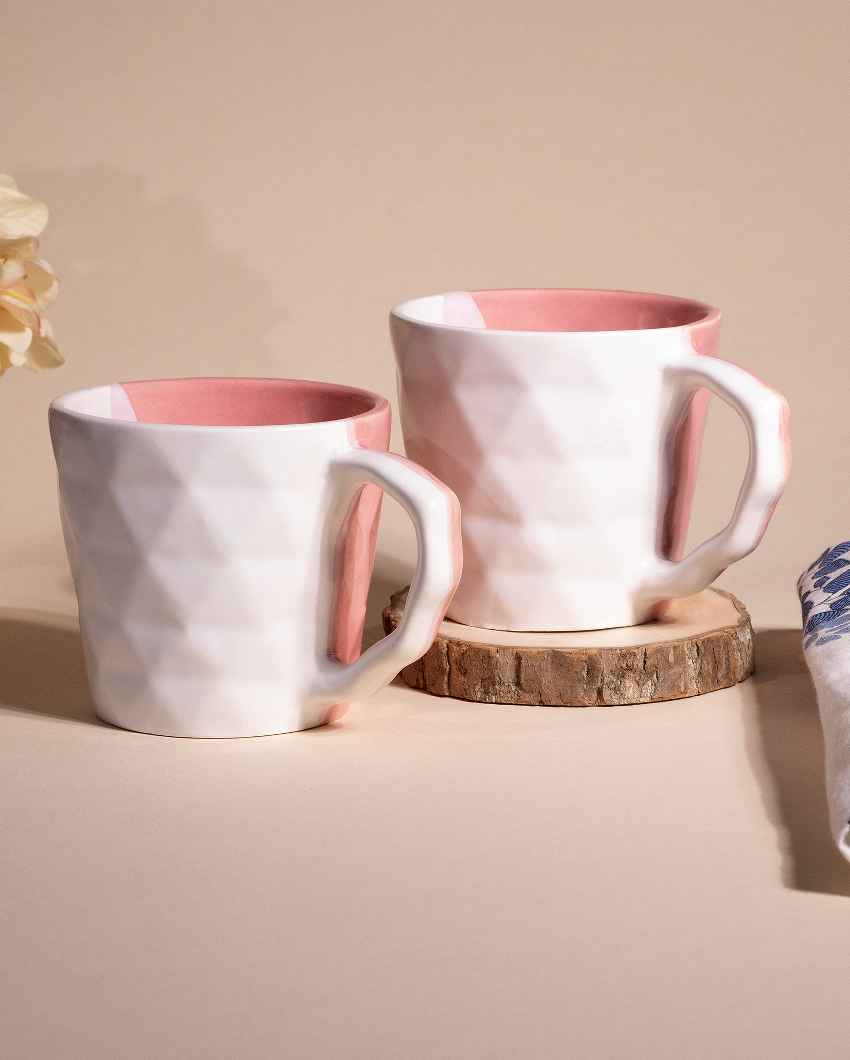 Soft Pink & White Ceramic Tea Cups | 3 x 3 inches | 150ml