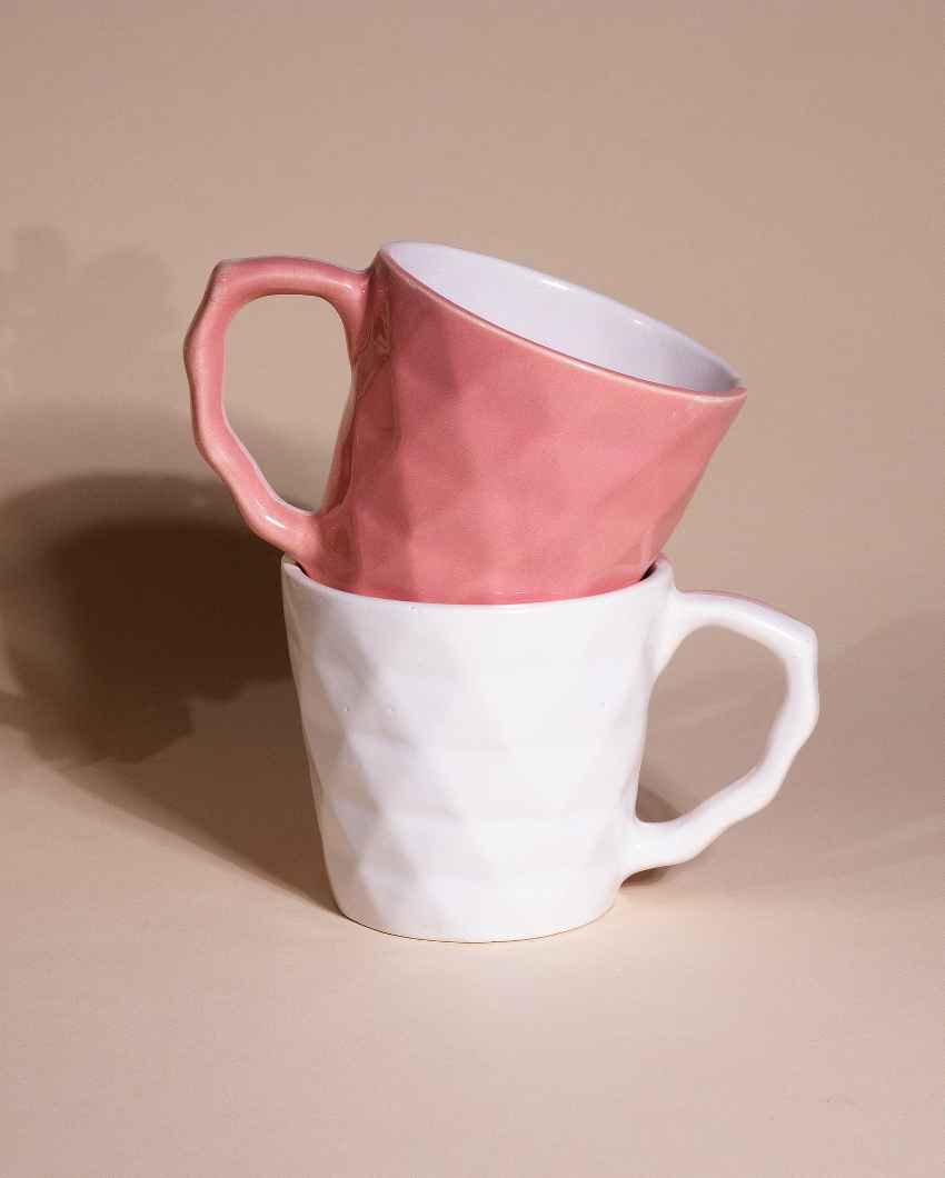 Soft Pink & White Ceramic Tea Cups | 3 x 3 inches | 150ml