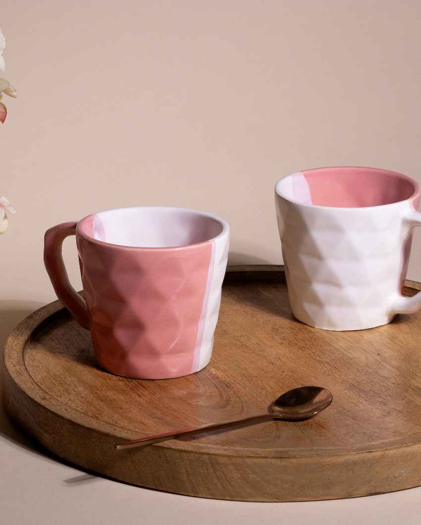 Soft Pink & White Ceramic Tea Cups | 3 x 3 inches | 150ml