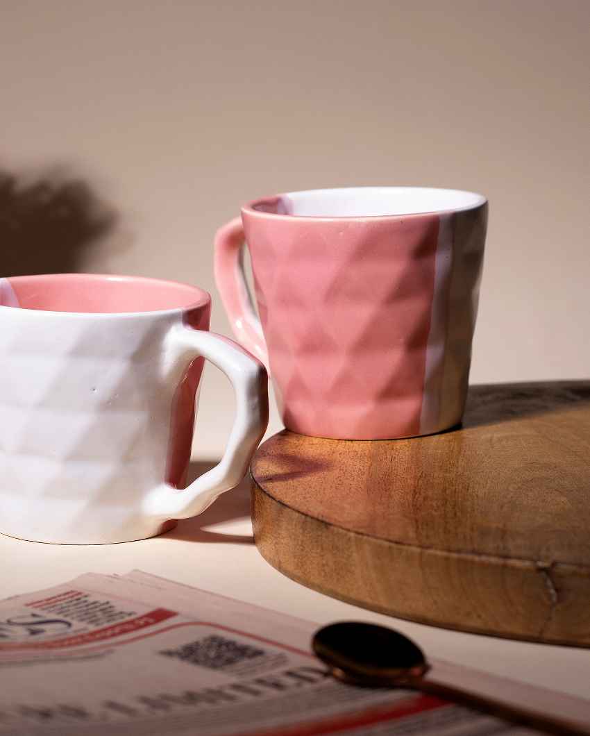 Soft Pink & White Ceramic Tea Cups | 3 x 3 inches | 150ml