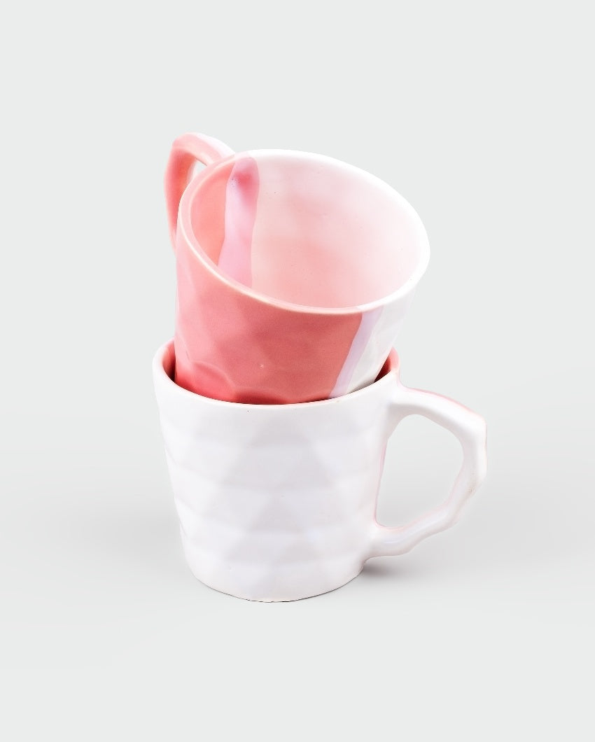 Soft Pink & White Ceramic Tea Cups | 3 x 3 inches | 150ml