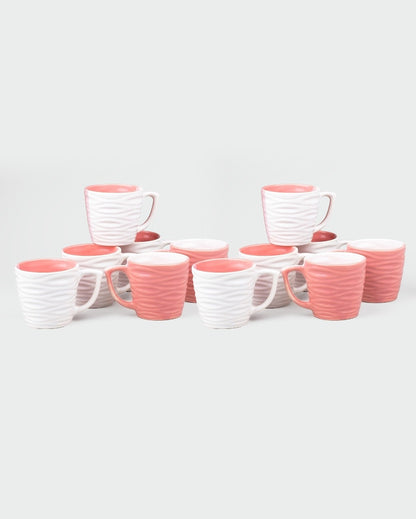 Charming Peach & White Ceramic Tea Cups | 3 x 3 inches | 150ml