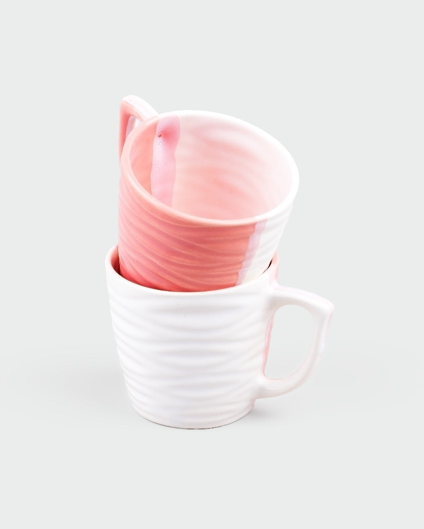 Charming Peach & White Ceramic Tea Cups | 3 x 3 inches | 150ml