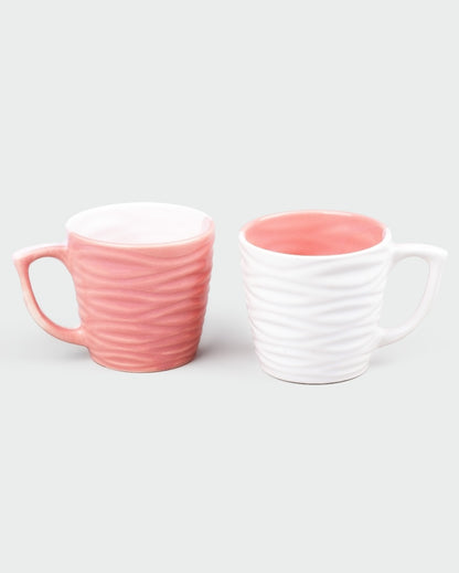 Charming Peach & White Ceramic Tea Cups | 3 x 3 inches | 150ml