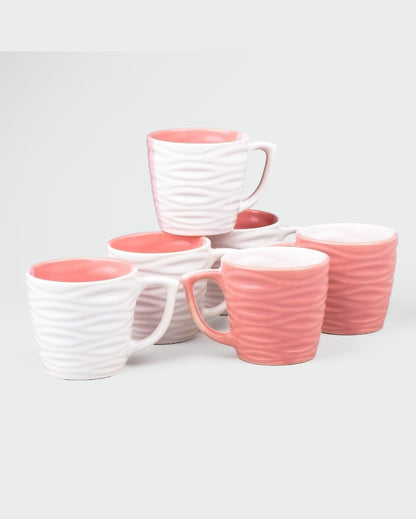 Charming Peach & White Ceramic Tea Cups | 3 x 3 inches | 150ml