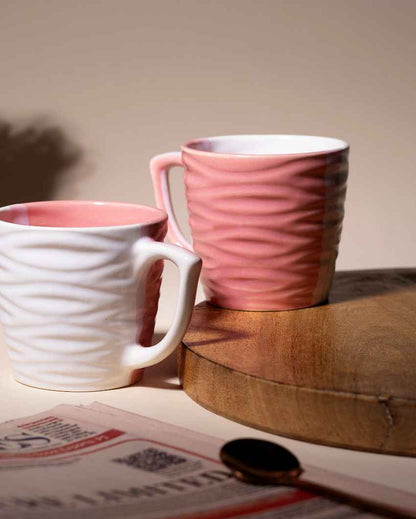 Charming Peach & White Ceramic Tea Cups | 3 x 3 inches | 150ml