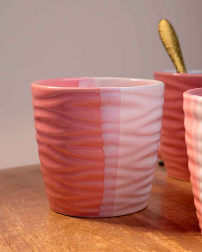 Charming Peach & White Ceramic Tea Cups | 3 x 3 inches | 150ml