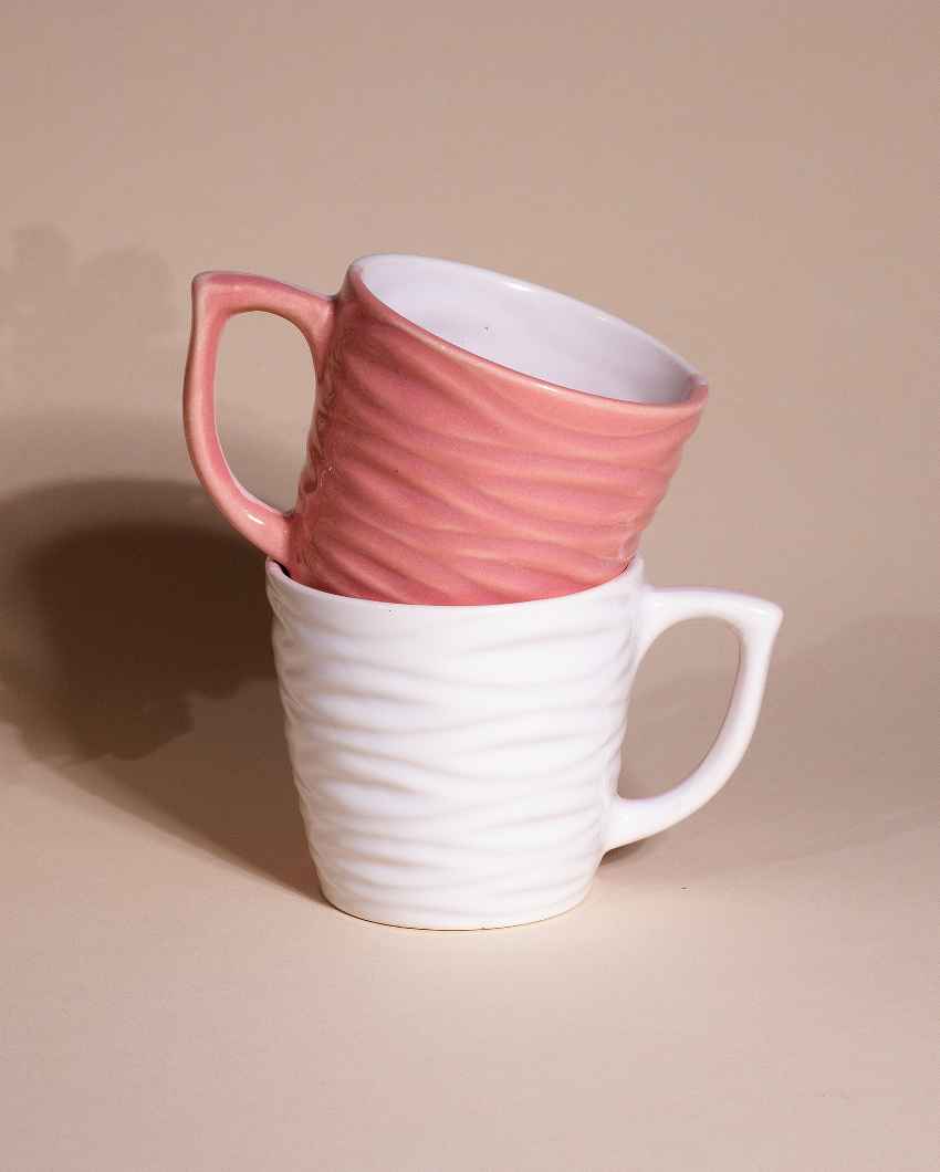 Charming Peach & White Ceramic Tea Cups | 3 x 3 inches | 150ml