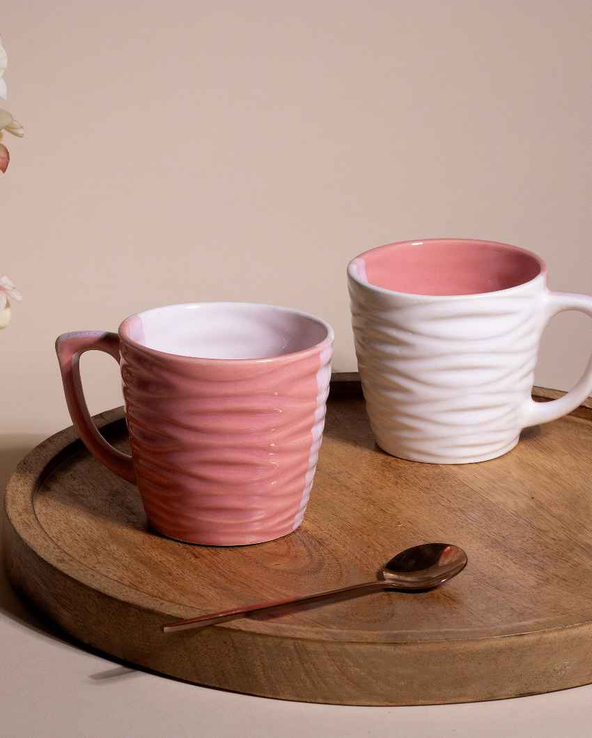 Charming Peach & White Ceramic Tea Cups | 3 x 3 inches | 150ml