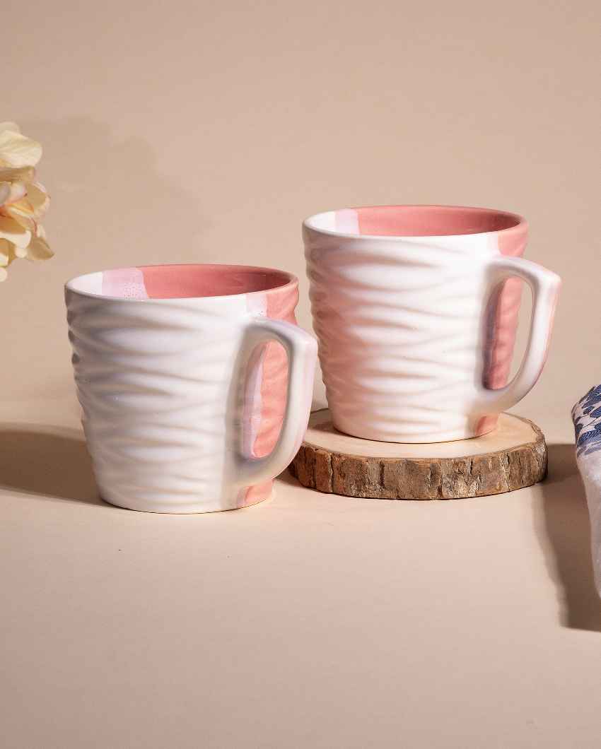 Charming Peach & White Ceramic Tea Cups | 3 x 3 inches | 150ml