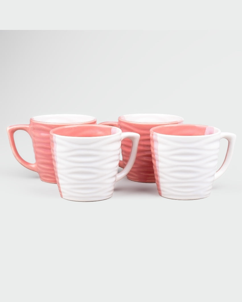 Charming Peach & White Ceramic Tea Cups | 3 x 3 inches | 150ml