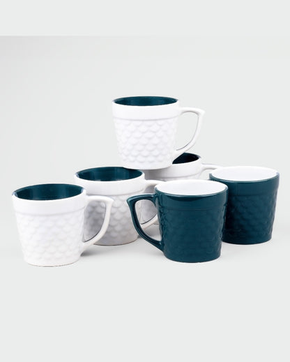 Bold Dark Green & White Ceramic Tea Cups | 3 x 3 inches | 150ml