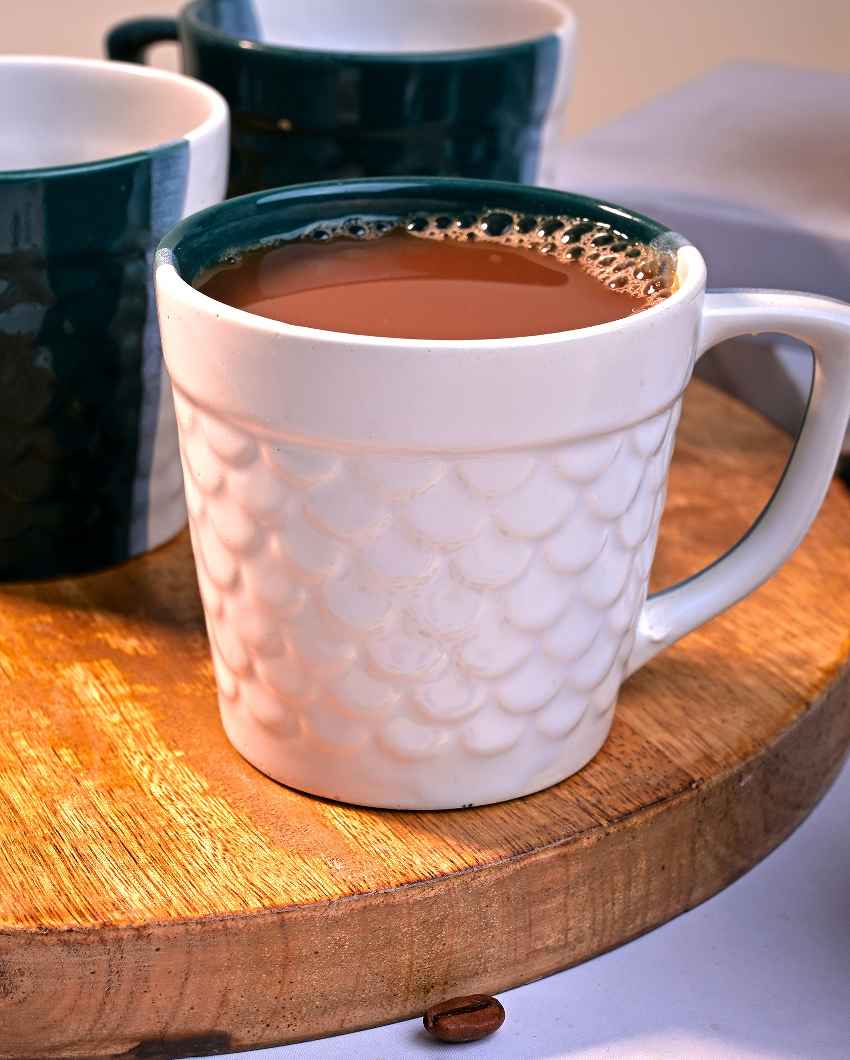 Bold Dark Green & White Ceramic Tea Cups | 3 x 3 inches | 150ml