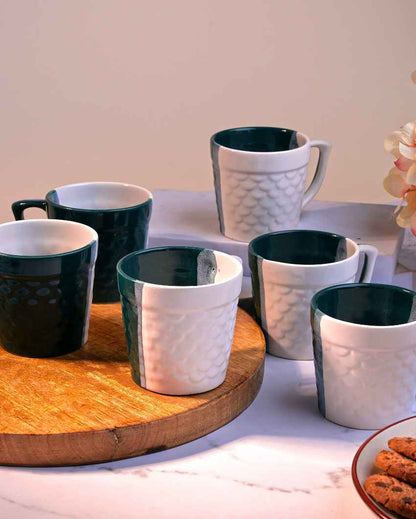 Bold Dark Green & White Ceramic Tea Cups | 3 x 3 inches | 150ml