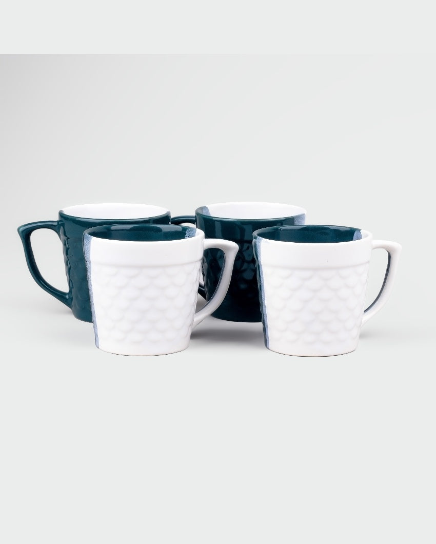 Bold Dark Green & White Ceramic Tea Cups | 3 x 3 inches | 150ml