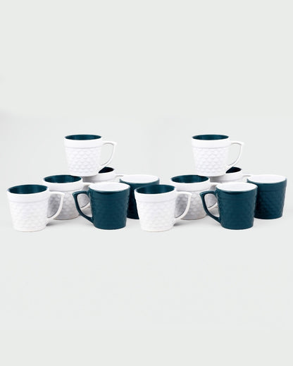 Bold Dark Green & White Ceramic Tea Cups | 3 x 3 inches | 150ml