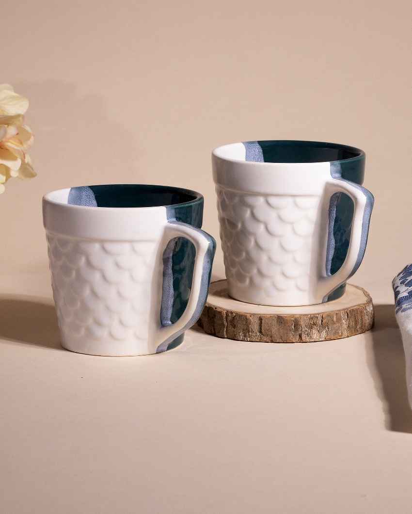 Bold Dark Green & White Ceramic Tea Cups | 3 x 3 inches | 150ml