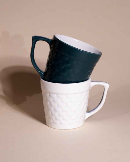 Bold Dark Green & White Ceramic Tea Cups | 3 x 3 inches | 150ml