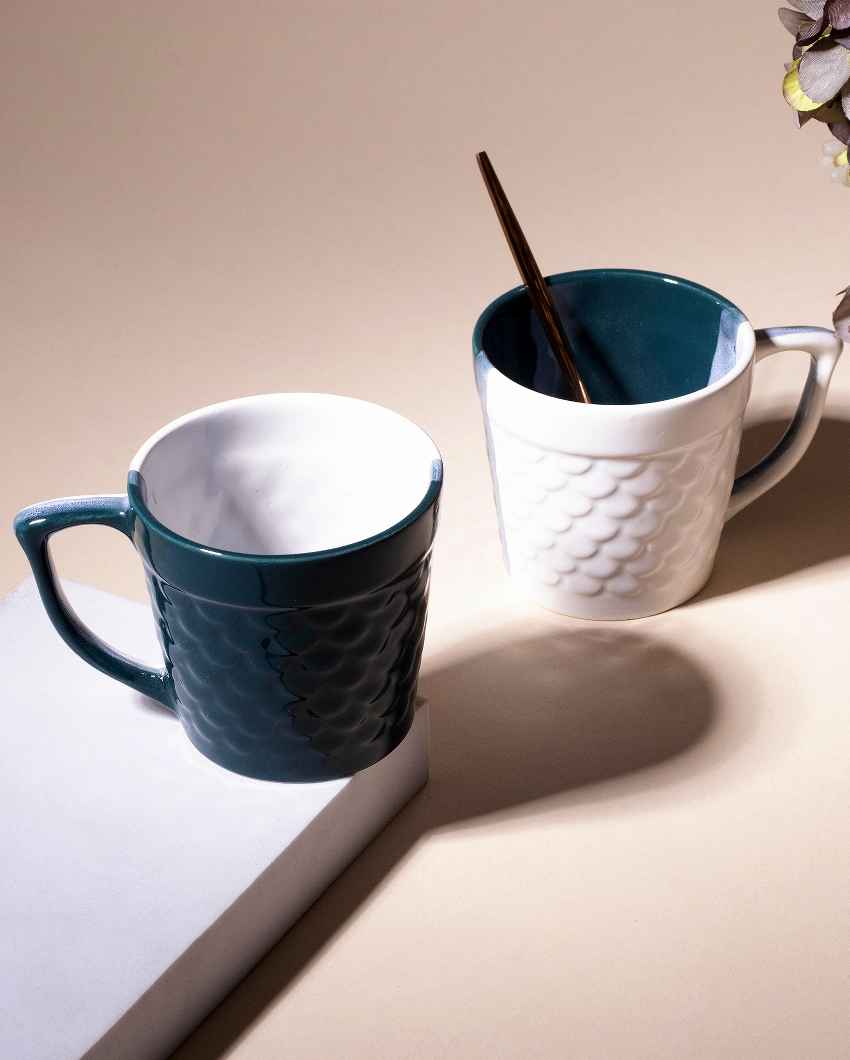 Bold Dark Green & White Ceramic Tea Cups | 3 x 3 inches | 150ml