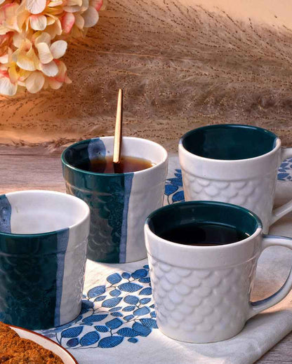 Bold Dark Green & White Ceramic Tea Cups | 3 x 3 inches | 150ml