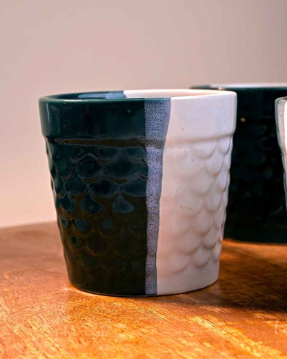 Bold Dark Green & White Ceramic Tea Cups | 3 x 3 inches | 150ml