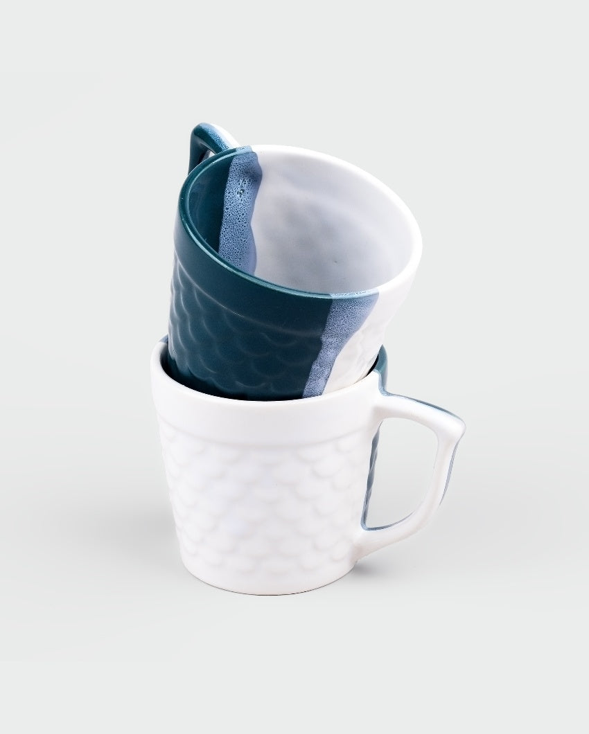 Bold Dark Green & White Ceramic Tea Cups | 3 x 3 inches | 150ml