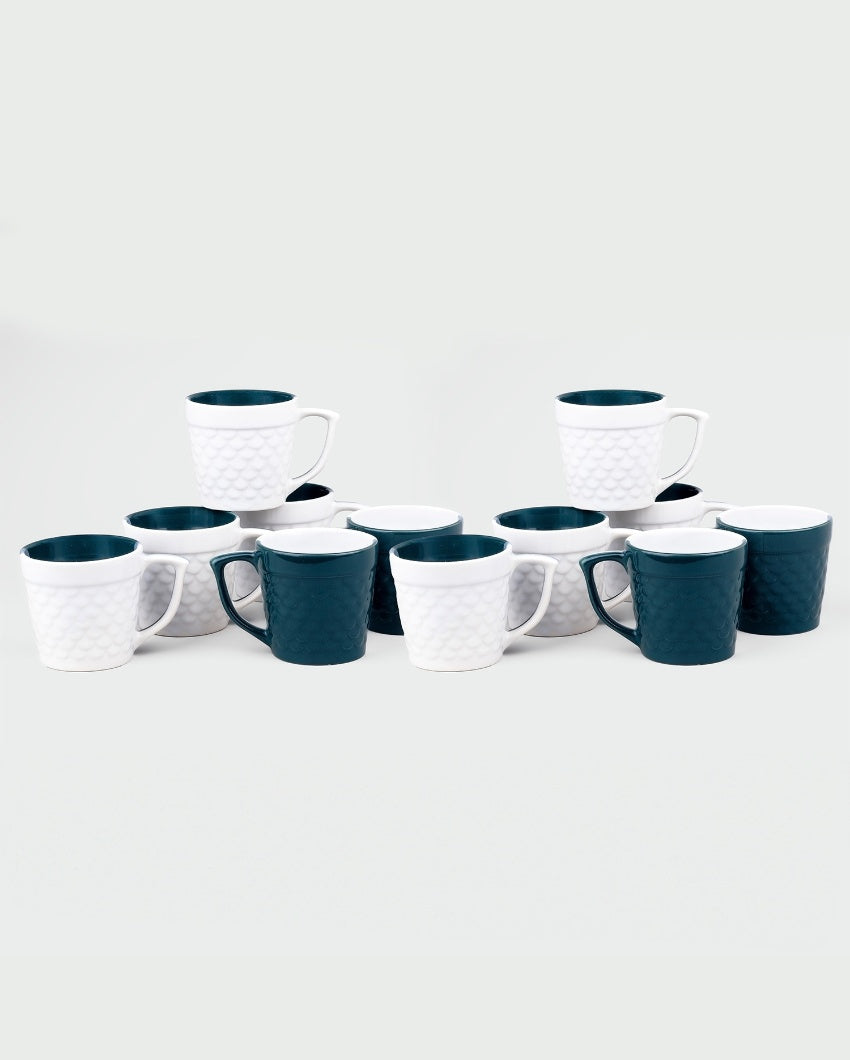 Bold Dark Green & White Ceramic Tea Cups | 3 x 3 inches | 150ml