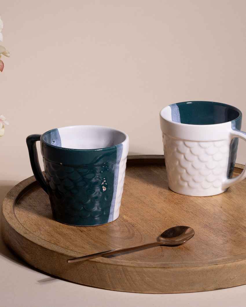 Bold Dark Green & White Ceramic Tea Cups | 3 x 3 inches | 150ml