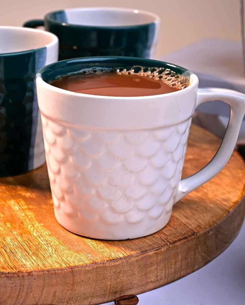 Bold Dark Green & White Ceramic Tea Cups | 3 x 3 inches | 150ml