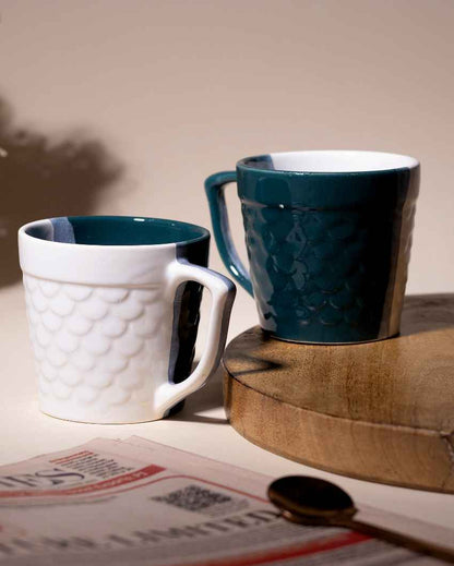 Bold Dark Green & White Ceramic Tea Cups | 3 x 3 inches | 150ml