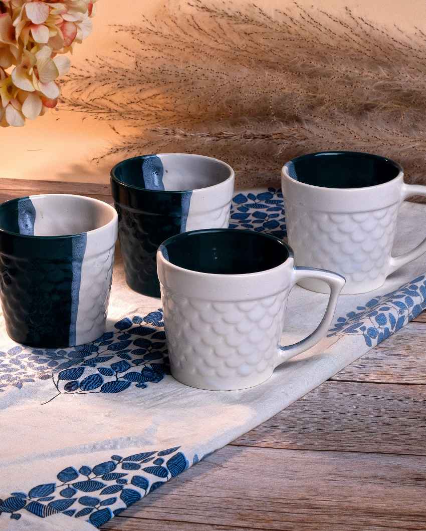 Bold Dark Green & White Ceramic Tea Cups | 3 x 3 inches | 150ml