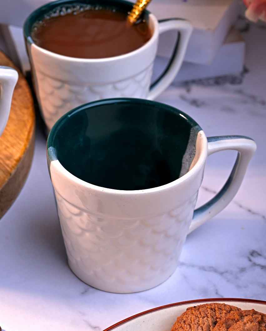 Bold Dark Green & White Ceramic Tea Cups | 3 x 3 inches | 150ml