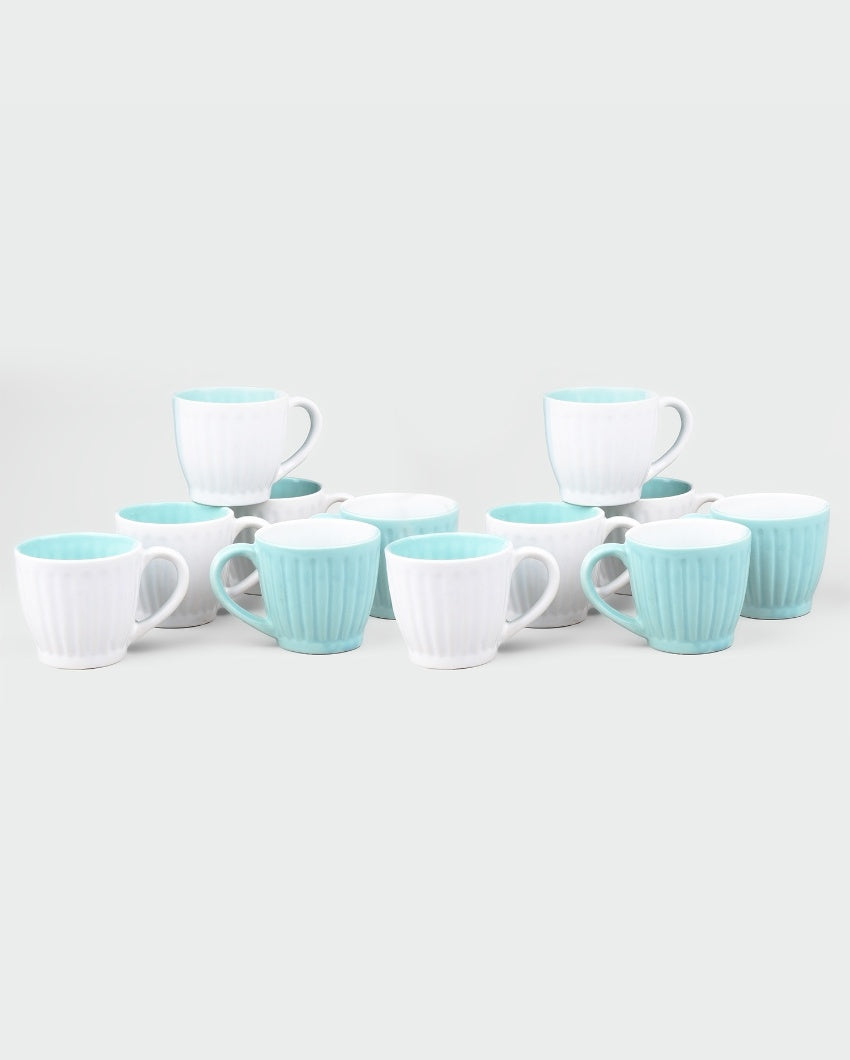 Refreshing Light Blue & White Ceramic Tea Cups | 3 x 3 inches | 150ml