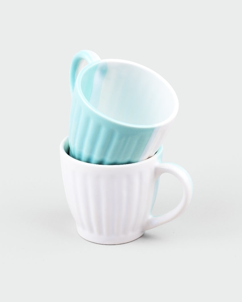 Refreshing Light Blue & White Ceramic Tea Cups | 3 x 3 inches | 150ml