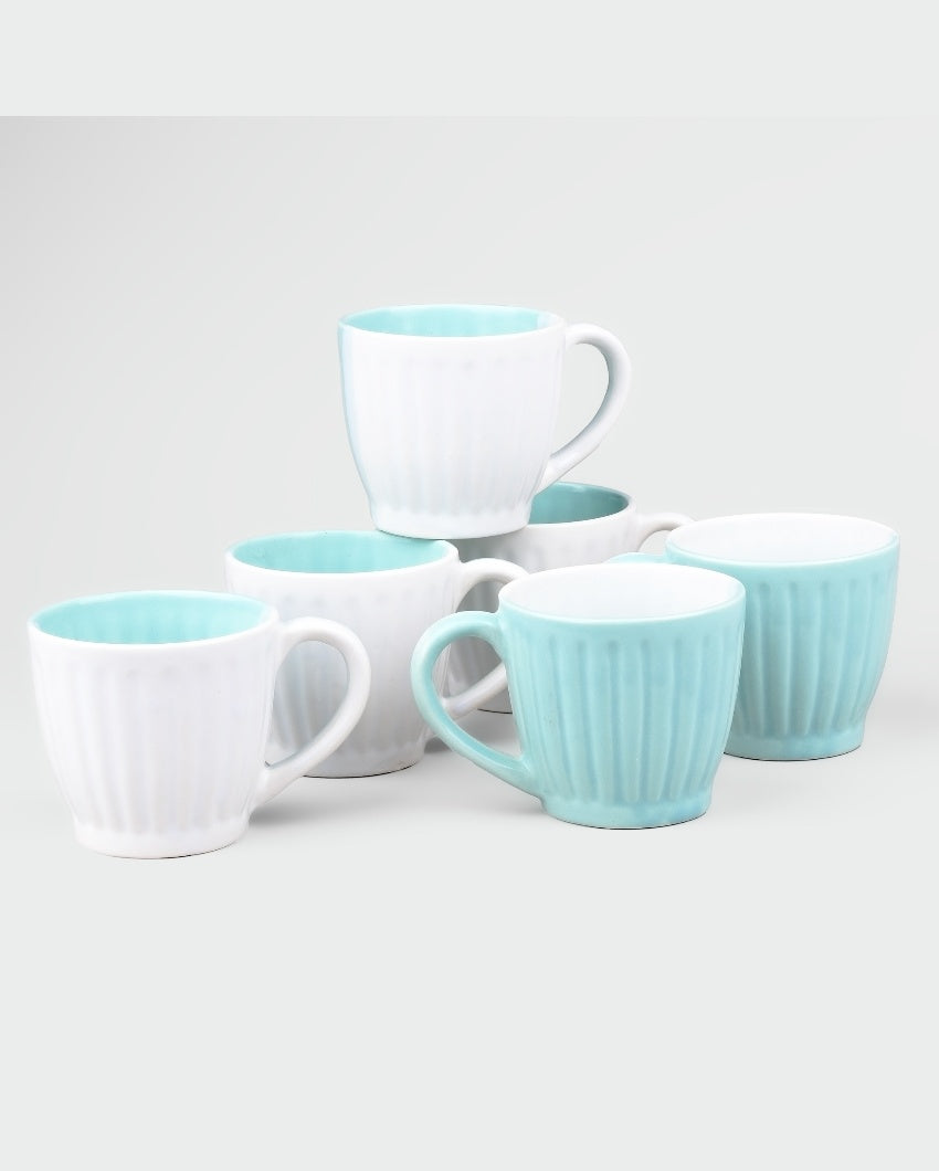 Refreshing Light Blue & White Ceramic Tea Cups | 3 x 3 inches | 150ml